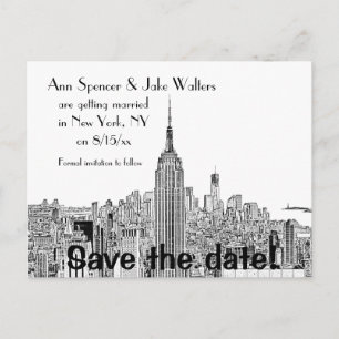 Carte Postale Faire-part Ciel de NYC ESB Haut de Rock Gravure Enregistrer D
