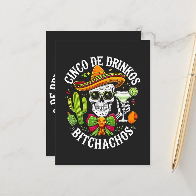 Carte Postale Faire-part Cinco De Drinko Bitchachos (Devant/Arrière en situation)
