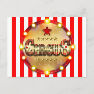 Carte Postale Faire-part Cirque Anniversaire Événement de fête Rouge Blanc