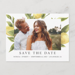 Carte Postale Faire-part Citrons et feuilles Photo ENREGISTRER LA DATE