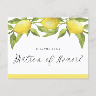 Carte Postale Faire-part Citrons et Verdure Veux-tu être ma Demoiselle d'Ho