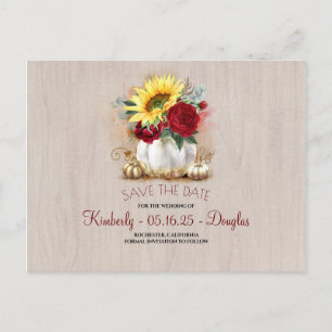 Carte Postale Faire-part Citrouille blanc Tournesols Vase automne Enregistr