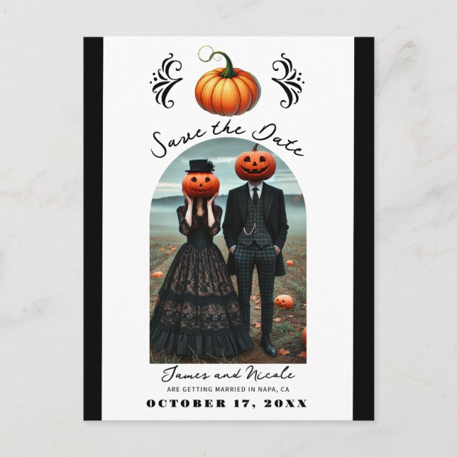 Carte Postale Faire-part Citrouille orange Halloween automne Photo Enregist (Devant)