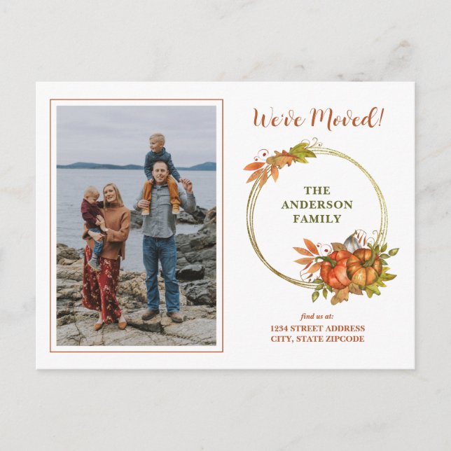 Carte Postale Faire-part Citrouilles d'automne Photo Nous avons déménagé No (Devant)