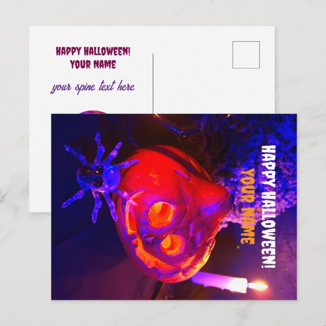 Carte Postale Faire-part Citrouilles Halloween néon (Devant / Derrière)