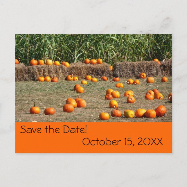 Carte Postale Faire-part Citrouilles, maïs et foin automne enregistrer la d