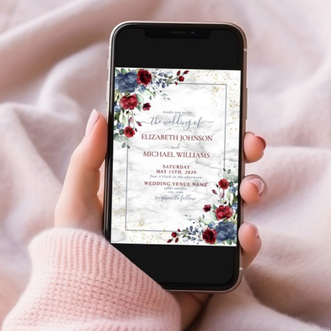 Carte Postale Faire-part Clair bleu Bourgogne Floral Mariage (Créateur téléchargé)