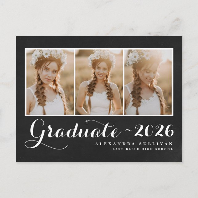 Carte Postale Faire-part Classe Chalkboard de 2025 Collage de photos Gradua (Devant)