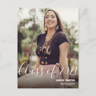 Carte Postale Faire-part Classe de 2021 Female Graduate Photo Nom