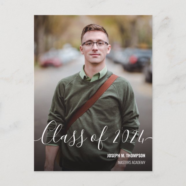 Carte Postale Faire-part Classe de 2024 Homme Graduate Photo Nom (Devant)