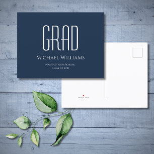 Carte Postale Faire-part Classe de 2025 Graduation Minimaliste Marine Bleue
