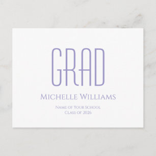 Carte Postale Faire-part Classe de 2025 Soft Purple Typography Graduation