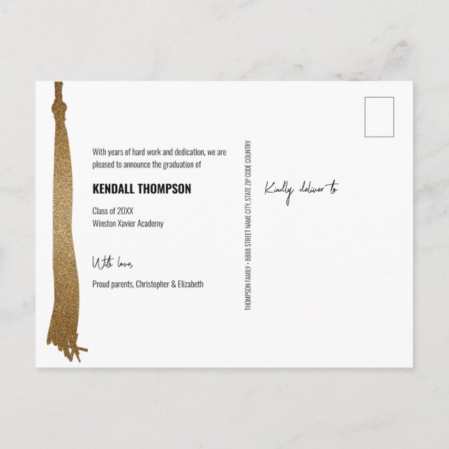 Carte Postale Faire-part Classe d'or moderne Classe 2024 Graduation photo (Dos)