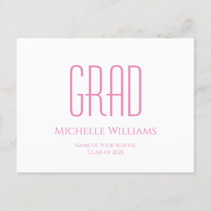 Carte Postale Faire-part Classe moderne de 2025 Pink Typography Graduation