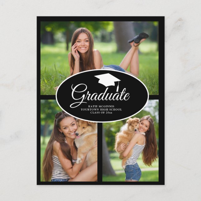 Carte Postale Faire-part Classe photo Black White Graduation 2024 (Devant)