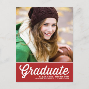 Carte Postale Faire-part Classe Red Retro Script de la photo 2025 Graduatio