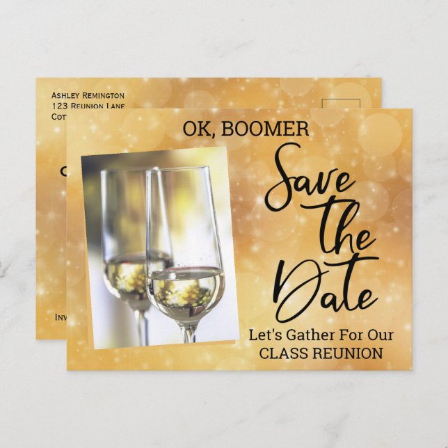 Carte Postale Faire-part Classe Réunion Enregistrer La Date Baby Boomer Cha (Devant / Derrière)