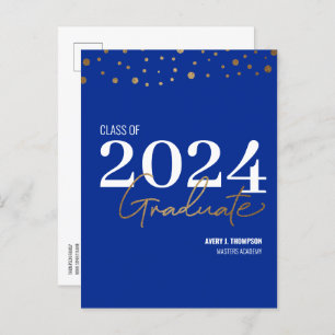 Carte Postale Faire-part Classe simple de 2024 Graduate Blue Personnalisé