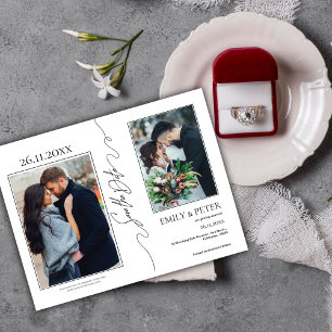 Carte Postale Faire-part Classic Elegant 3 Photo Wedding Enregistrer la dat