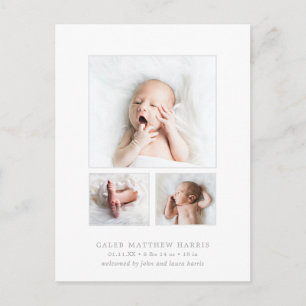Carte Postale Faire-part Classic Photo Collage Grey Baby Boy Birth