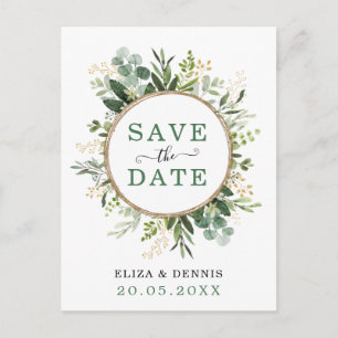 Carte Postale Faire-part Classy Botanical Greenery Gold Enregistrer la date