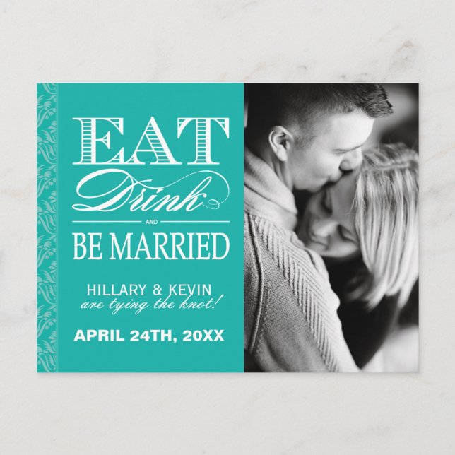 Carte Postale Faire-part Classy Jade Damask Enregistrer la date (Devant)