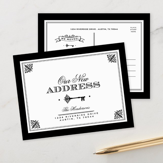 Carte Postale Faire-part Clé Maîtresse | Nouvelle Adresse Noir et Blanc (Créateur téléchargé)