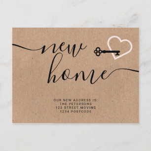 Carte Postale Faire-part Clé rose pastel kraft nouvelle maison cœur mouvant