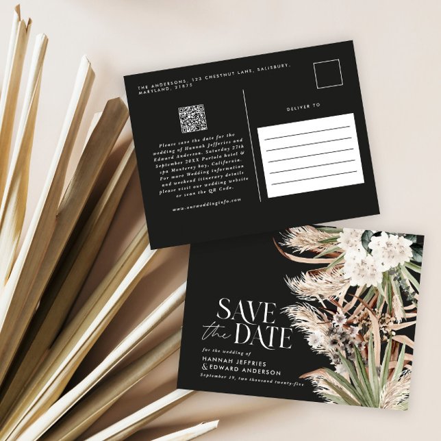 Carte Postale Faire-part Code QR botanique eucalyptus pampas rustique moder (Créateur téléchargé)