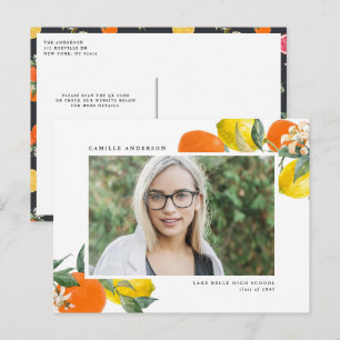 Carte Postale Faire-part Code QR de graduation photo botanique orange et ci