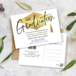Carte Postale Faire-part Code QR de la partie minimaliste de graduation mod