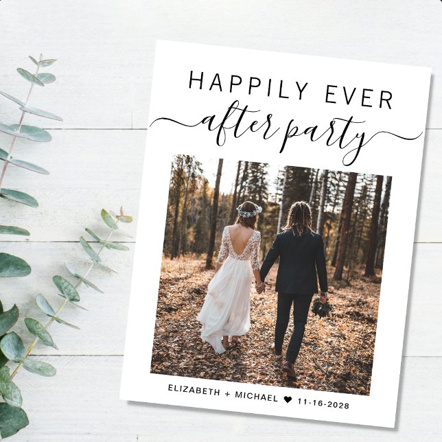 Carte Postale Faire-part Code QR de la soirée de mariage Happily Ever After (An chic Happily Ever After Party postcard invitation for your wedding celebration)