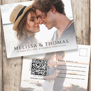 Carte Postale Faire-part Code QR de mise en mémoire de date minimaliste sim