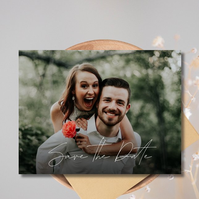 Carte Postale Faire-part Code QR de photo de fiançailles Enregistrement de  (Engagement Photo QR Code Wedding Save the Date Postcard)