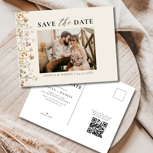 Carte Postale Faire-part Code QR Fleur Sauvage Fleurs de Mariage (Créateur téléchargé)