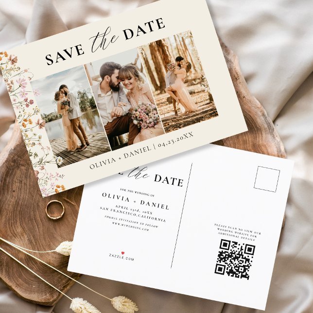 Carte Postale Faire-part Code QR Fleurs Sauvages Mariage Floral (Créateur téléchargé)