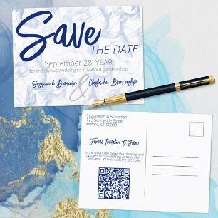 Carte Postale Faire-part Code QR minimaliste Smokey bleu et blanc