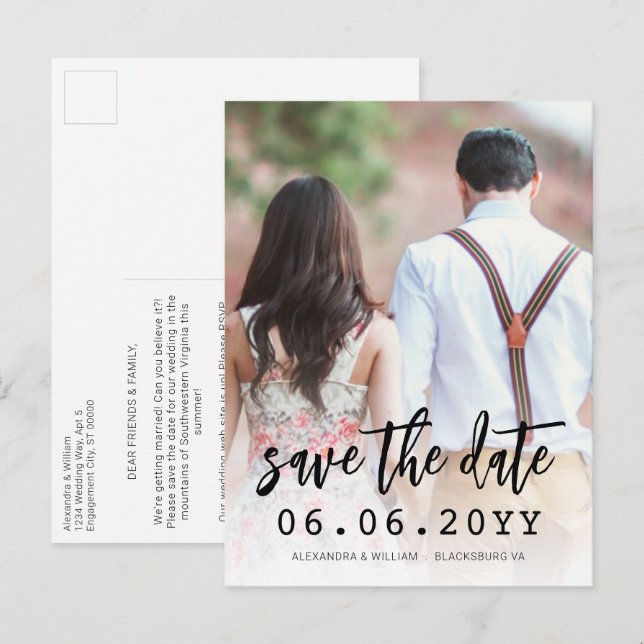 Carte Postale Faire-part Code QR Photo Script Remarque Moderne Économisez L (Devant / Derrière)