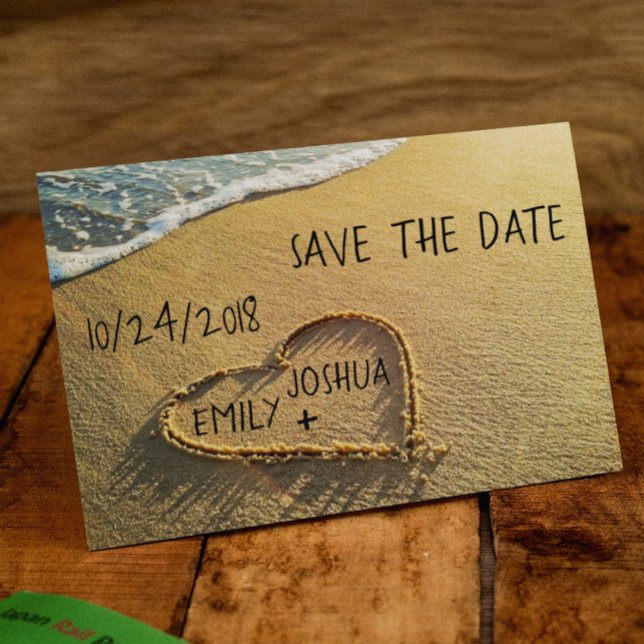 Carte Postale Faire-part Cœur dans le rivage de la plage (Créateur téléchargé)