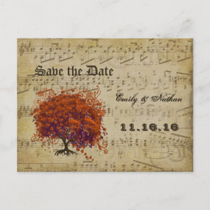 Carte Postale Faire-part Cœur de corail sombre de l'arbre à feuilles Save t