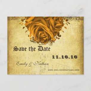 Carte Postale Faire-part Cœur d'Or Roses et Papillons Enregistrez la Date