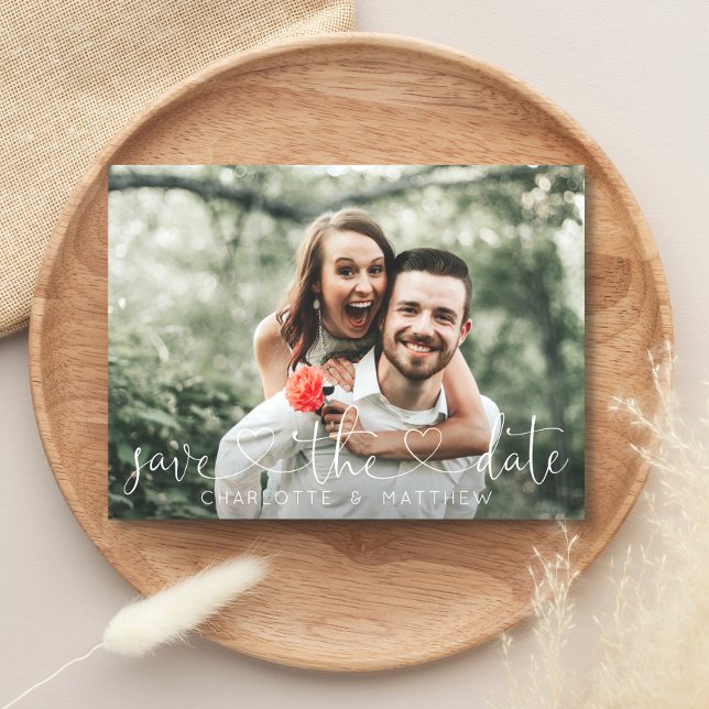 Carte Postale Faire-part Coeur moderne ÉCONOMISEZ LA DATE avec PHOTO (Créateur téléchargé)