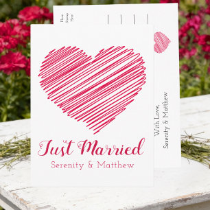 Carte Postale Faire-part Cœur Rouge Minimaliste Moderne Mariage Juste Celeb