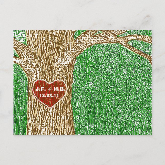 Carte Postale Faire-part Cœur sculpté dans l'arbre (Devant)
