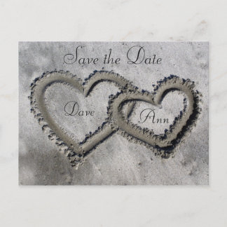 Carte Postale Faire-part Coeurs dans le sable