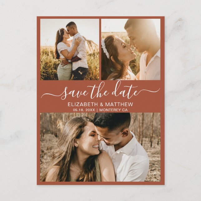 Carte Postale Faire-part Collage de photos Boho Terracotta pour annoncer la (Devant)