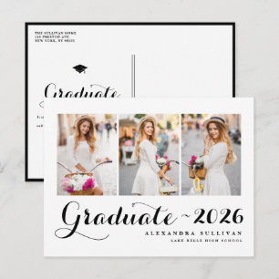 Carte Postale Faire-part Collage de photos de la promotion noire 2026 pour 