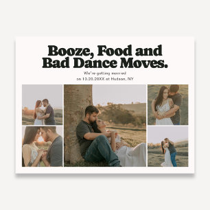 Carte Postale Faire-part Collage de photos rétro de mariage Booze Save The