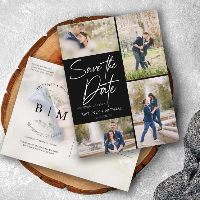 Carte Postale Faire-part Collage noir Lettré à la main Enregistrer la date (Créateur téléchargé)