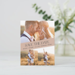 Carte Postale Faire-part Collage photo Boho Mariage rustique Enregistrez la